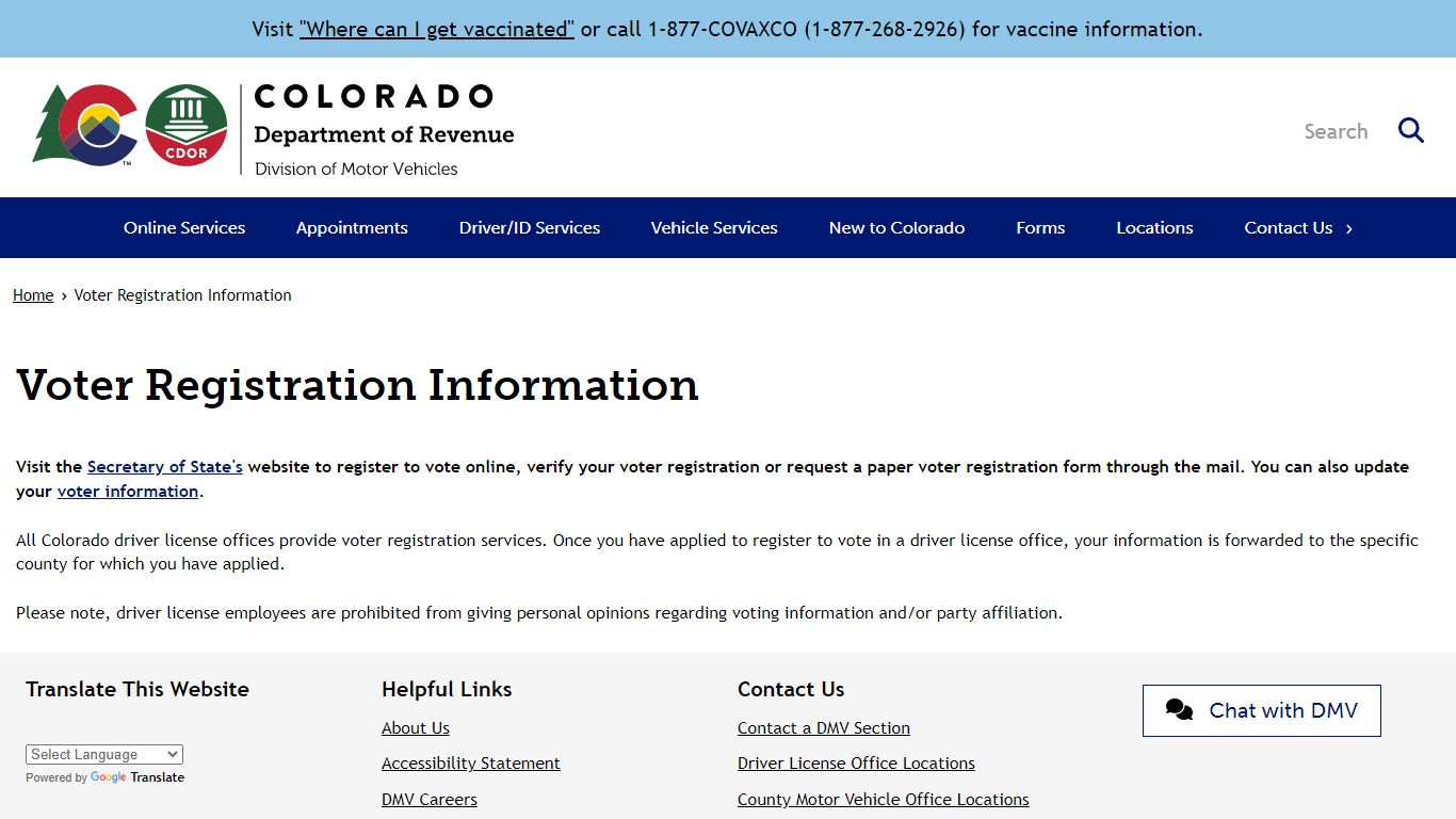 Voter Registration Information | Department of Revenue - Colorado