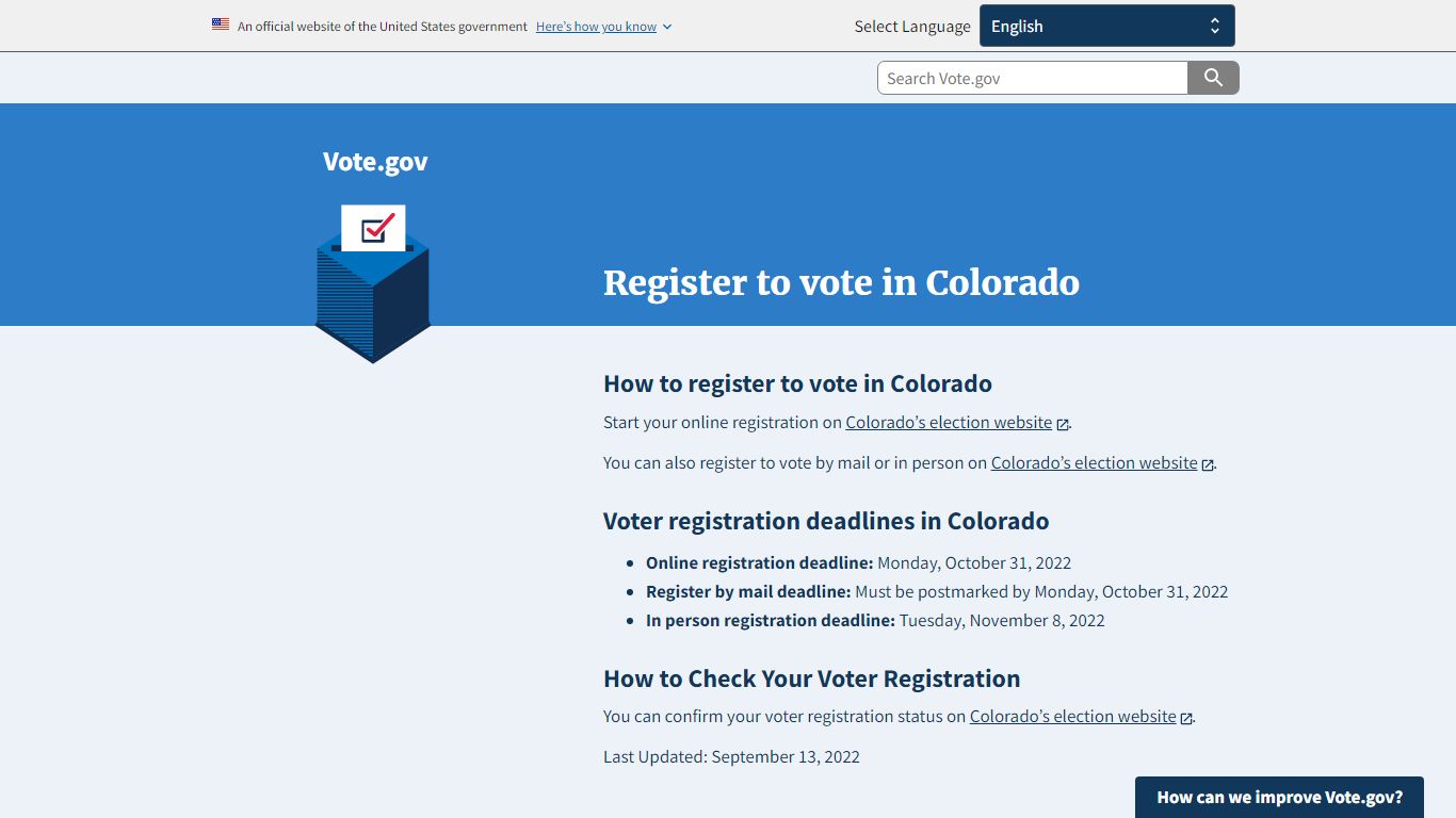 Voter Registration in Colorado | Vote.gov