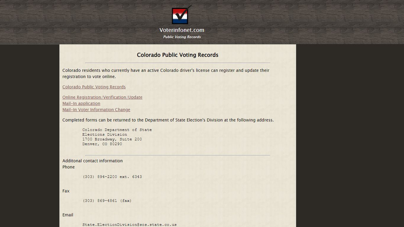 Colorado Public Voting Records - Voterinfonet.com